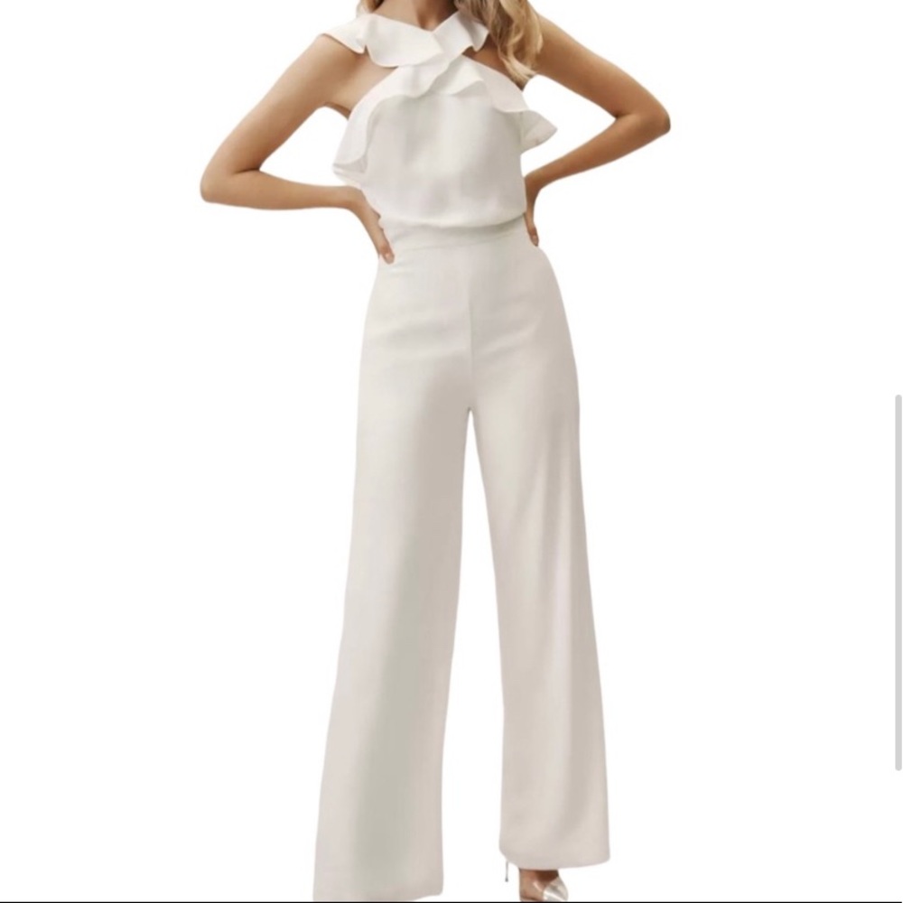 BHLDN Monique Lhuillier Bissell Jumpsuit in White Size 2 EUC